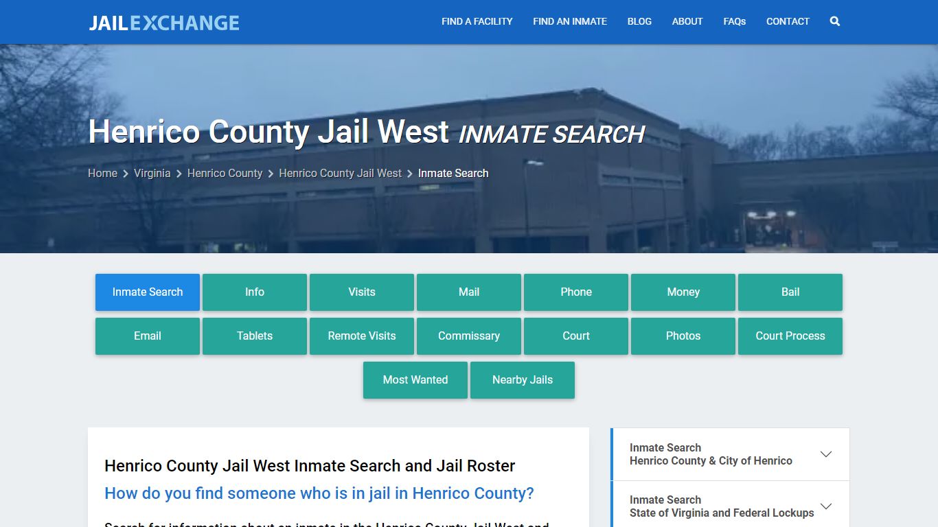 Inmate Search: Roster & Mugshots - Henrico County Jail West, VA
